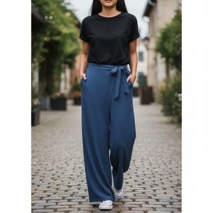 NWT‎ Halara Wide Leg Pants Blue Size M High Waisted Tie Waist Palazzo Trousers